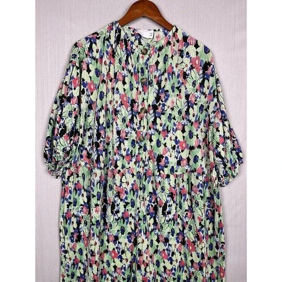 ASOS DESIGN Plisse Floral Jumpsuit Sz 14 Button Front Spring Cottagecore - Picture 4 of 11
